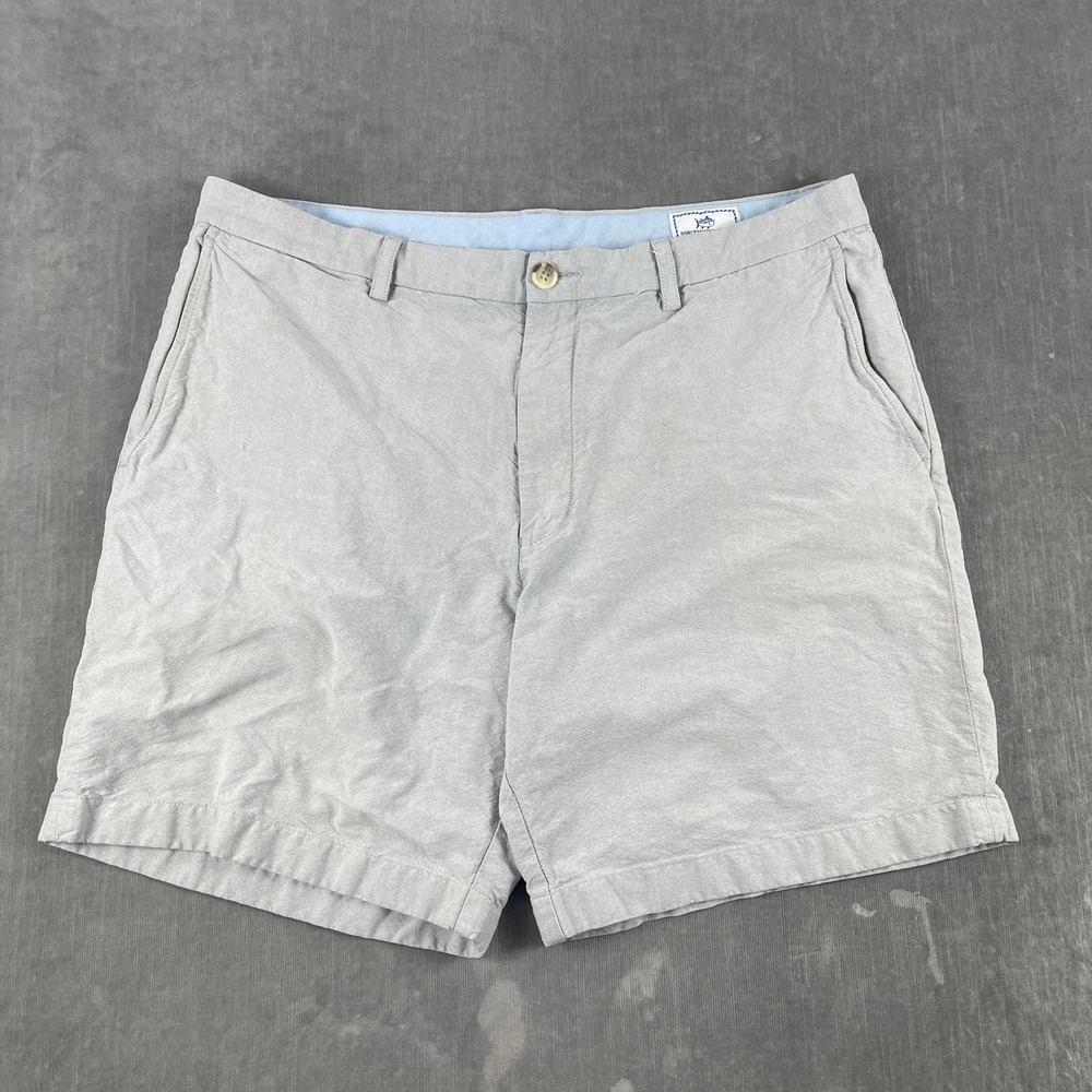 Southern Tide Mens 38 Gray Chino Shorts Cotton Flat Front Skipjack Logo